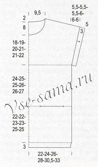 Выкройка и схема для вязания туники с карманами Выкройка и схема для вязания туники с карманами