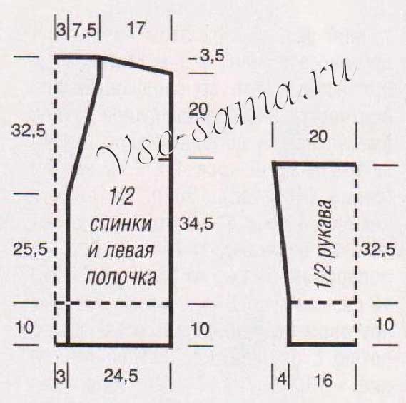 Выкройка для вязания жакета с крупным рельефным узором Выкройка для вязания жакета с крупным рельефным узором