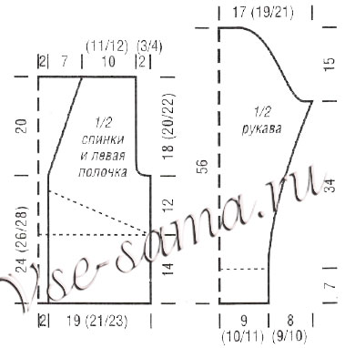 Выкройка для вязания жакета с воланом Выкройка для вязания жакета с воланом
