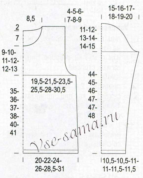 Выкройка для вязания пуловера в полоску Выкройка для вязания пуловера в полоску
