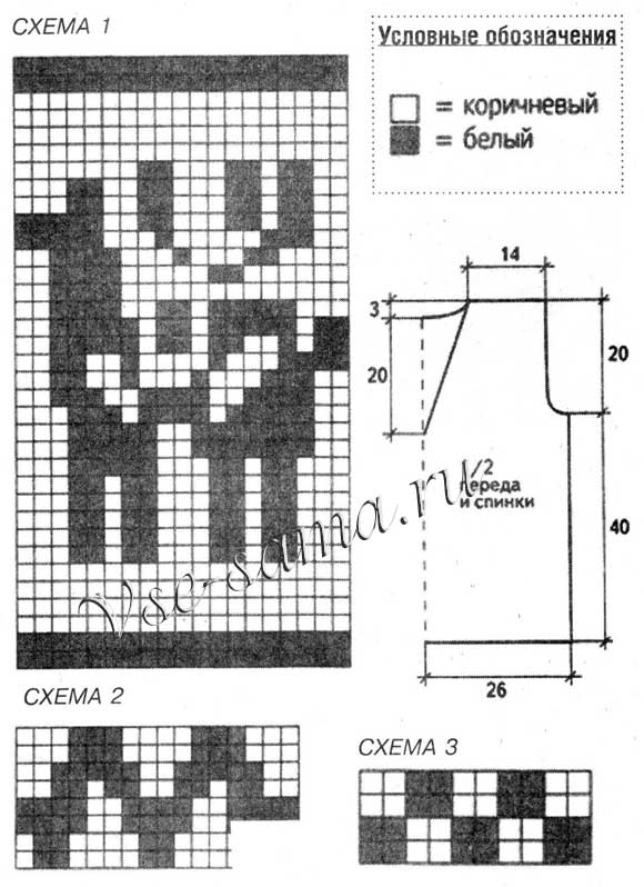 Выкройка и схема для вязания жилета с жаккардовыми оленями Выкройка и схема для вязания жилета с жаккардовыми оленями