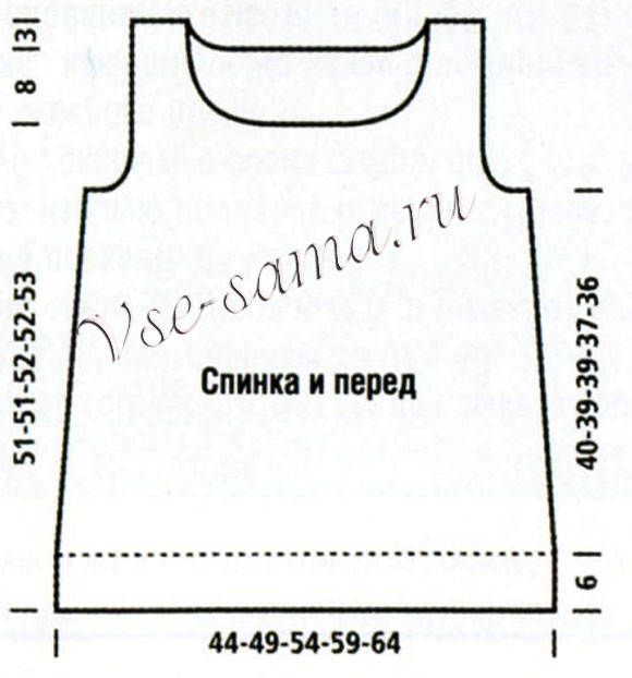 Ажурная туника спицами без рукавов, выкройка