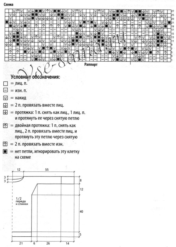Ажурное платье-туника спицами, схема