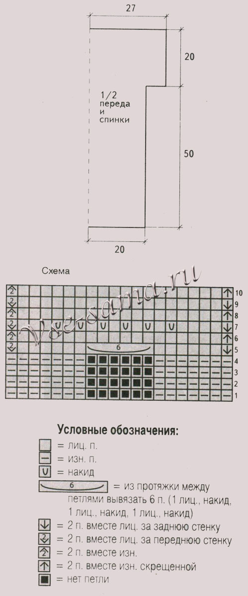 Ажурный пуловер спицами с короткими рукавами, схема