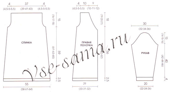Ажурный жакет синего цвета, выкройка