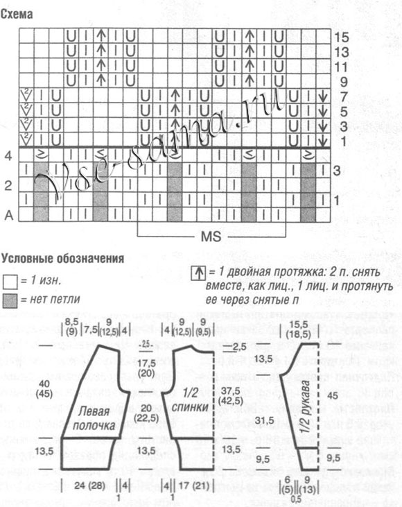 Ажурный жакет - ажурные клетки, схема