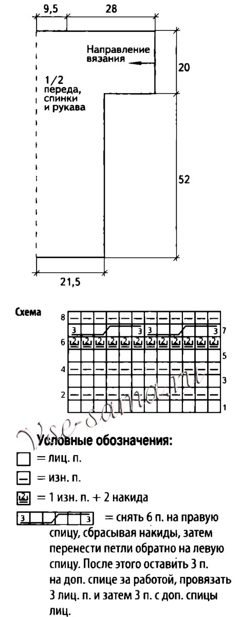 Схема и выкройка для вязания туники