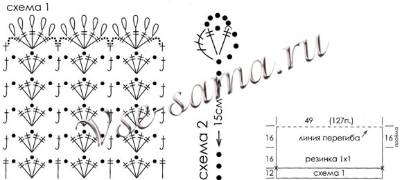 Белое болеро спицами и крючком, схема