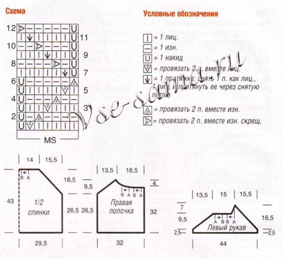 Белый жакет с короткими рукавами, схема