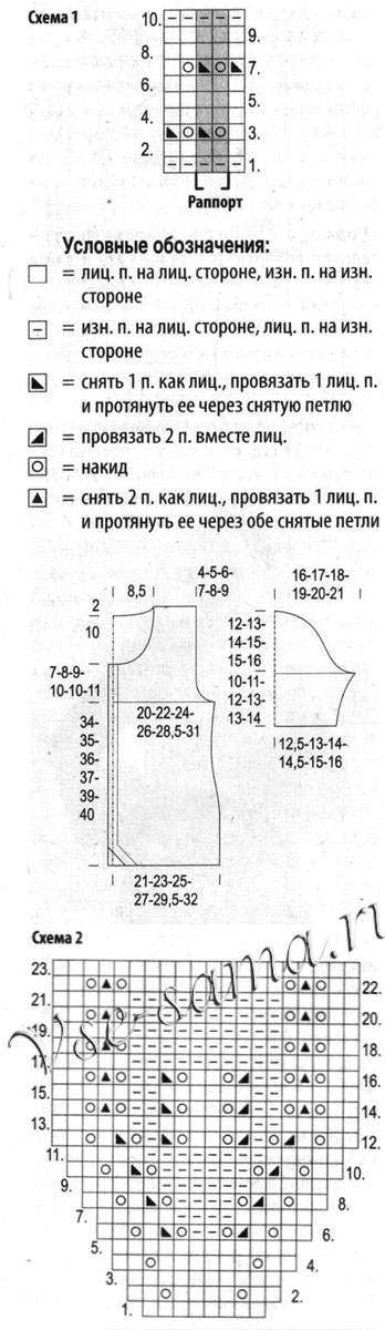 Белый жакет с ажурными карманами, схема
