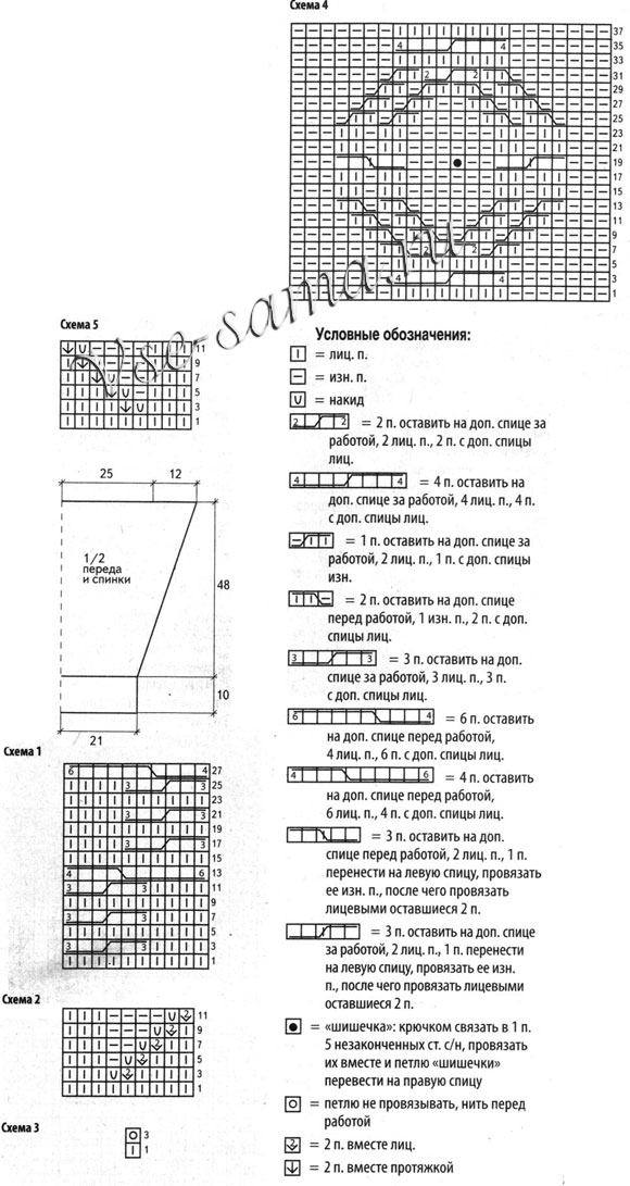 Безрукавка с рельефными узорами спицами, схема