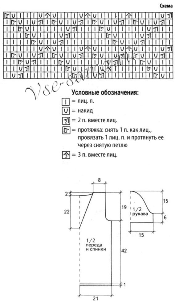 Бирюзовый пуловер с короткими рукавами, схема