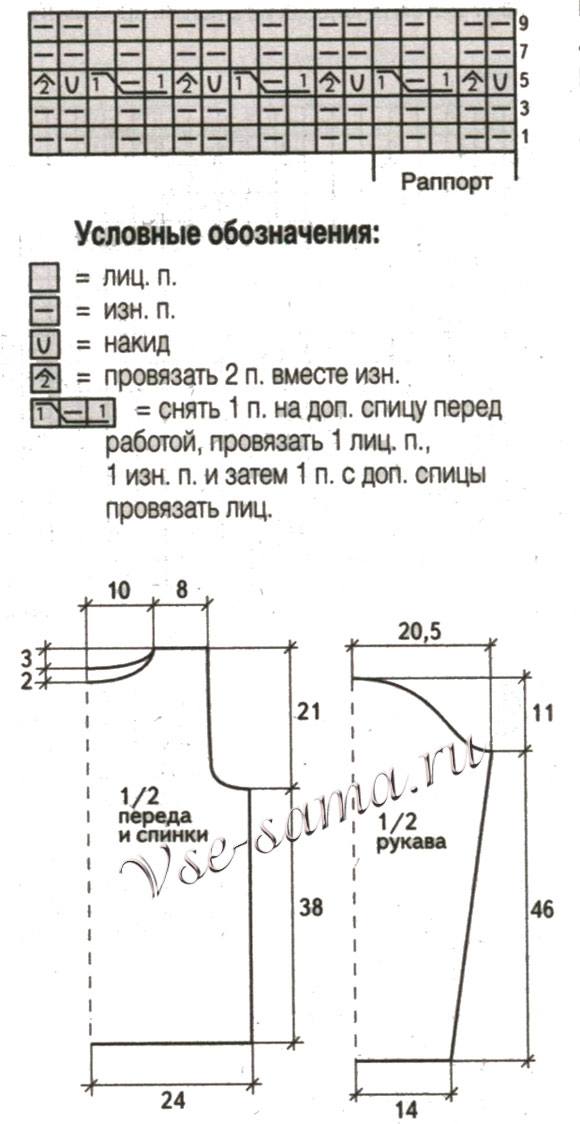Схема и выкройка для вязания свитра