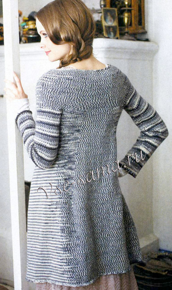 Длинный кардиган спицами, спинка