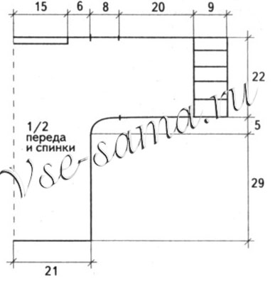 Двухцветный пуловер спицами, выкройка