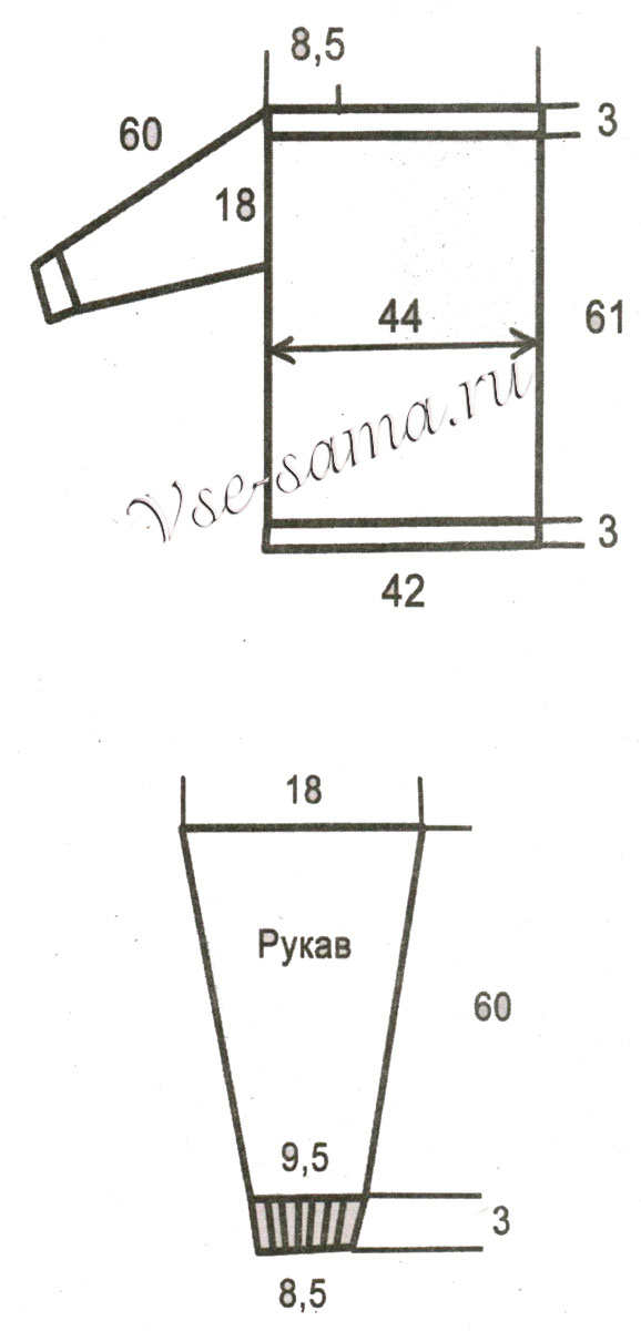 Выкройка для вязания джемпера с атласными ленточками
