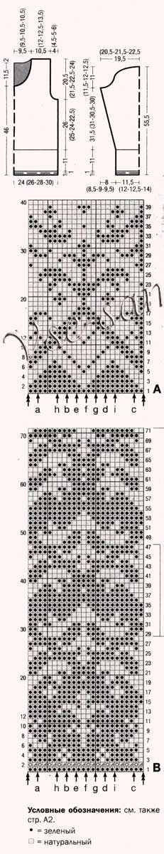 Джемпер спицами в бледно-зелёных и светло-серых тонах, схема