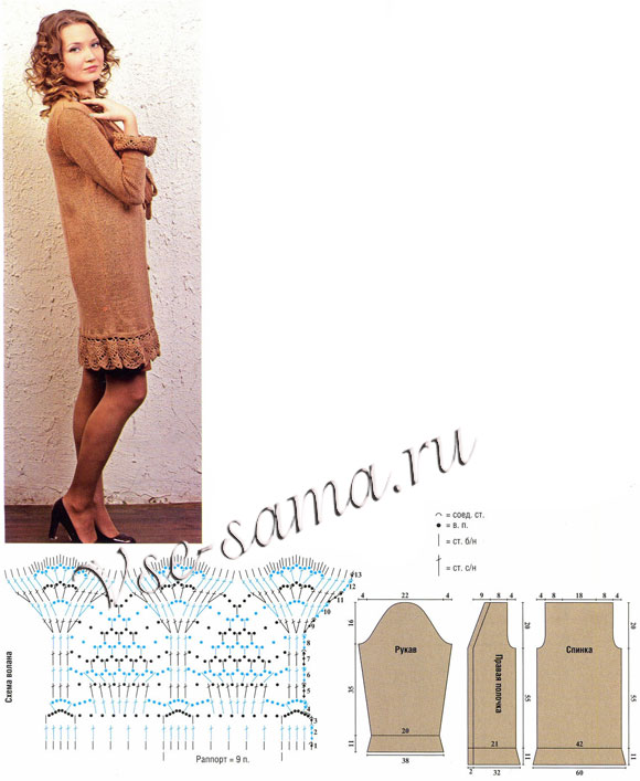 Кардиган спицами и крючком, выкройка