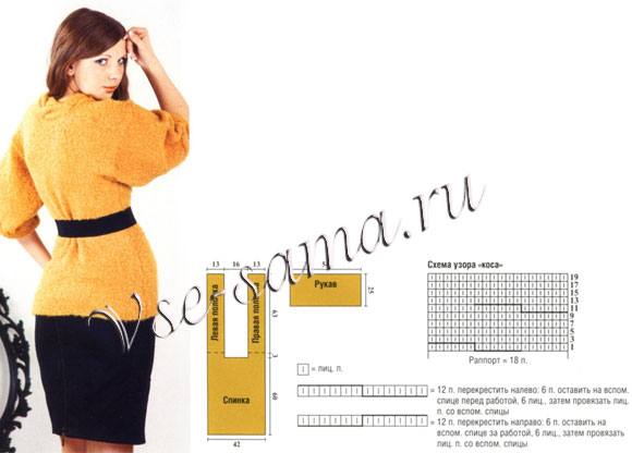 Кардиган светло-коричневого цвета, схема