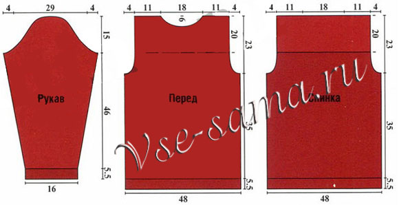 Красный мохеровый пуловер спицами, выкройка