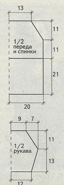 Красный пуловер с короткими рукавами, выкройка