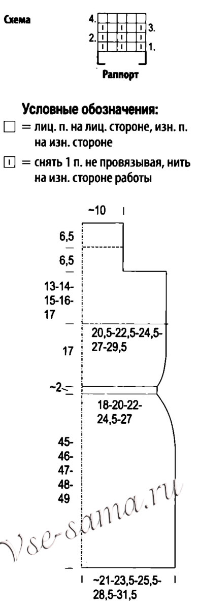 Схема и выкройка для вязания платья-туники спицами