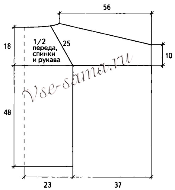Выкройка для вязания меланжевого пуловера-реглан