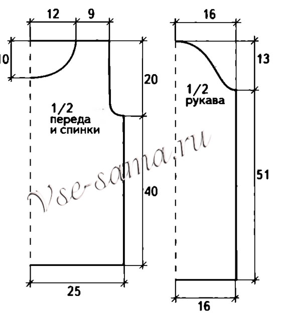 Меланжевый пуловер с ажурными полосами, выкройка