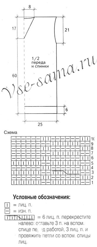 Мужской жилет с косами, схема