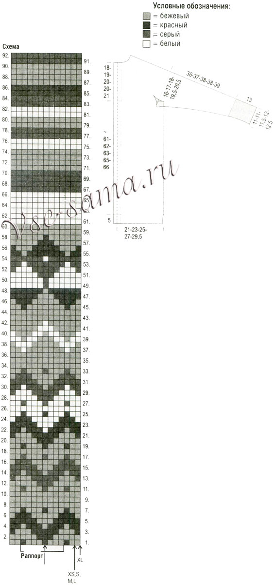 Пальто спицами с орнаментом, схема