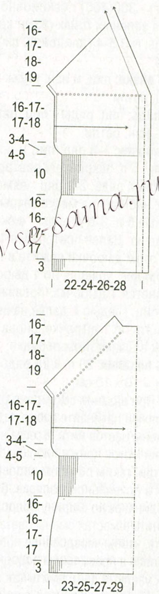 Пестрый жакет спицами без рукавов, выкройка