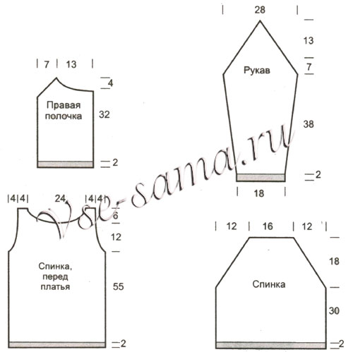 Выкройка для вязания жакета и платья Выкройка для вязания жакета и платья