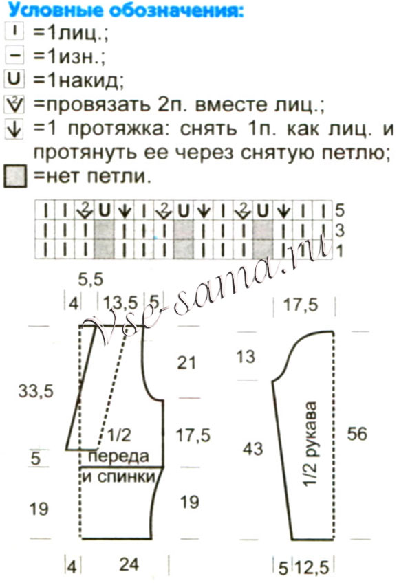 Пуловер с ажурной полосой, выкройка