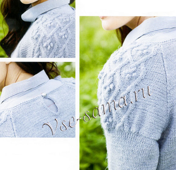 Пуловер спицами с рельефным узором на рукавах, 2