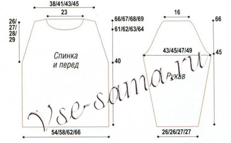 Пуловер спицами в меланжевую полоску, выкройка