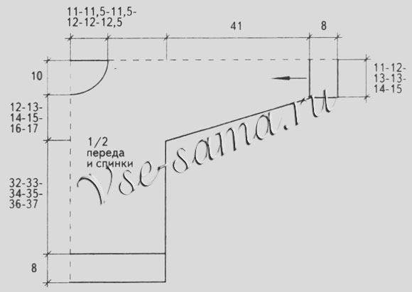 Пуловер в полоску спицами, выкройка