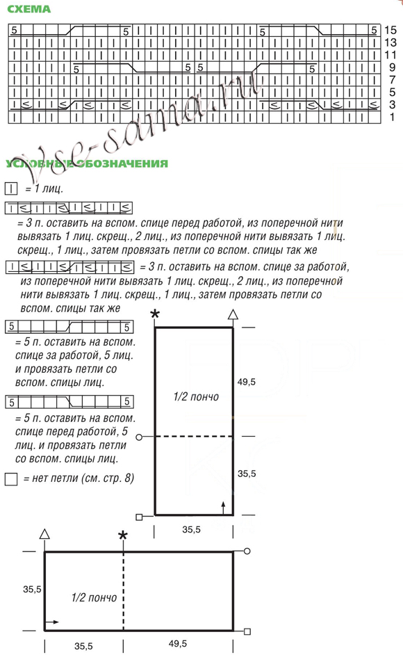 Схема и выкройка для вязания пончо и шапочки Схема и выкройка для вязания пончо и шапочки