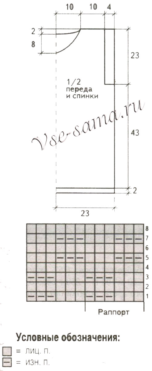 Выкройка и схема для вязания серой безрукавки