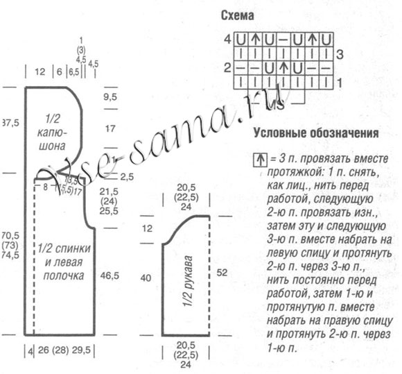 Сетчатый жакет с капюшоном, схема
