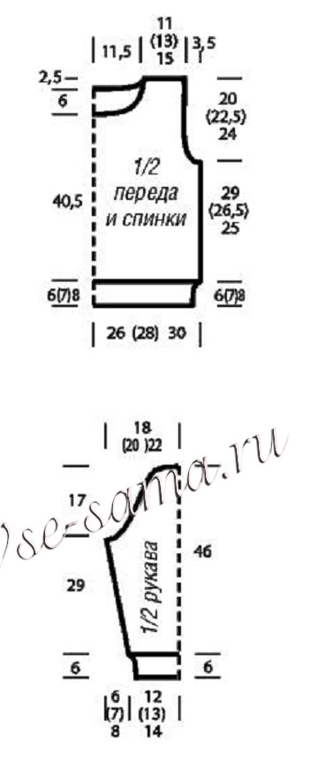 Выкройка для вязания меланжевого пуловера Выкройка для вязания меланжевого пуловера