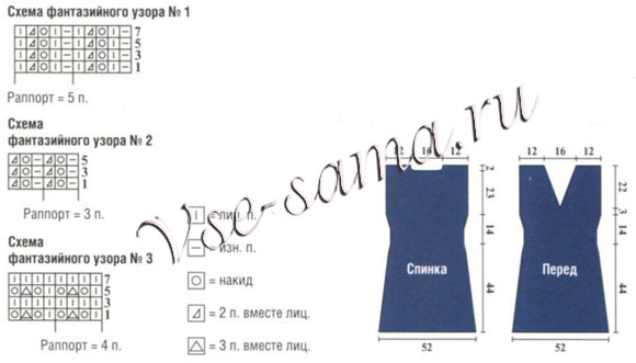Синий сарафан спицами, схема