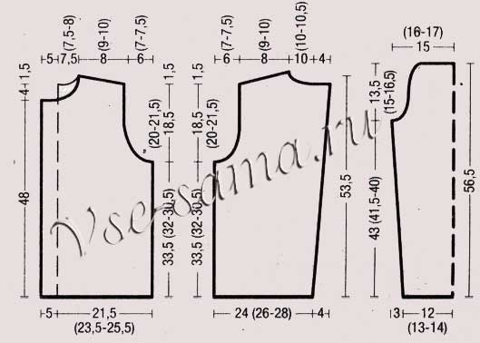 Свитер спицами серебристо-серого цвета, выкройка
