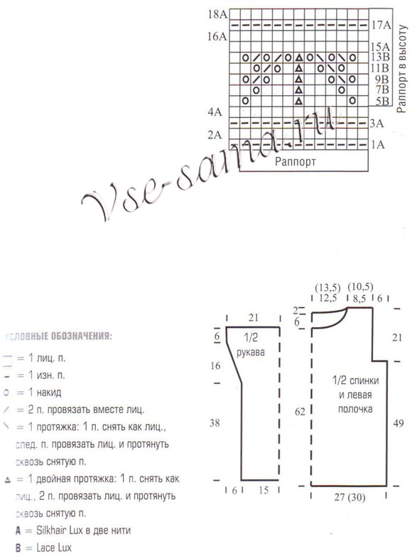 Свободный пуловер с ажурным узором, схема