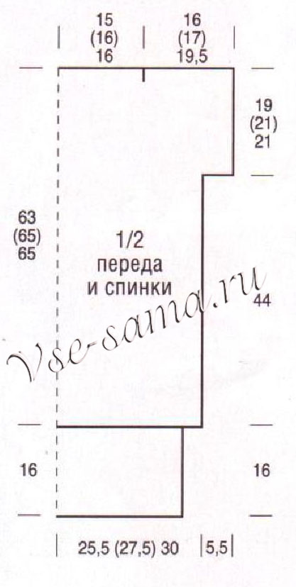 Туника с шапочкой спицами из ярко-зелёной пряжи, выкройка