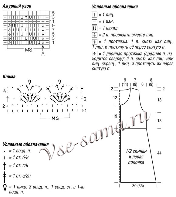 Удлинённый яркий жилет, схема