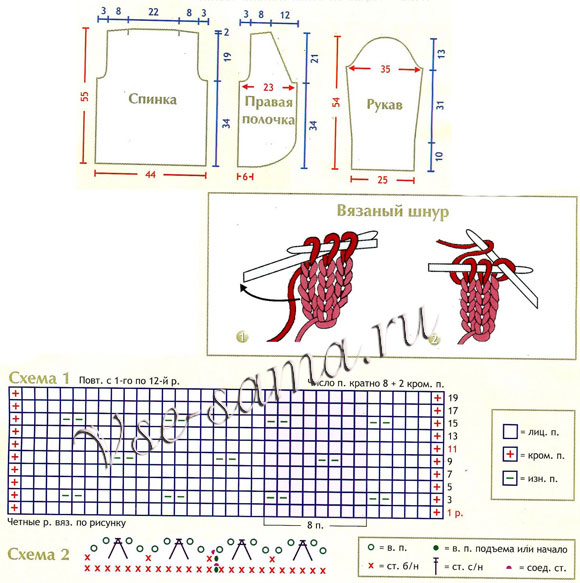 Укороченный жакет спицами, схема