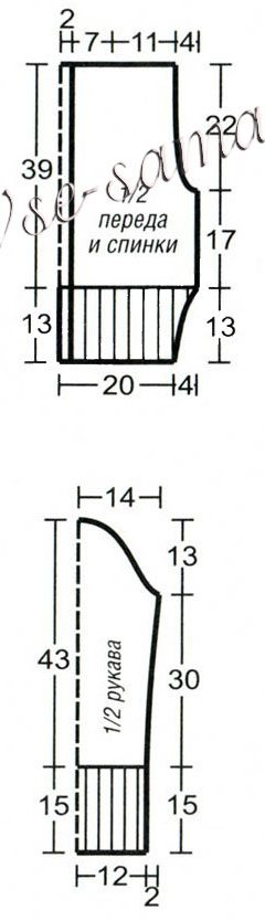 Вязание пуловера с капюшоном спицами, выкройка