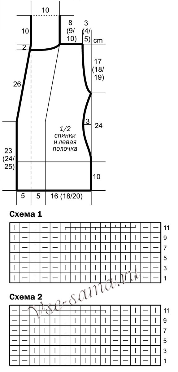 Схемы и выкройка для вязания жилета Схемы и выкройка для вязания жилета