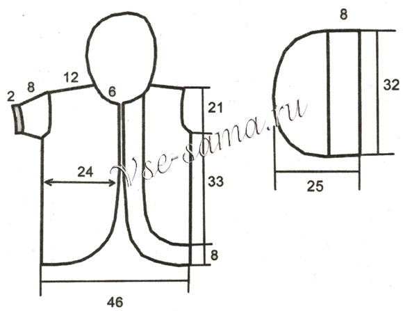 Выкройка для  вязания жилета с капюшоном