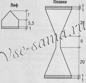Белый купальник с бисером, выкройка